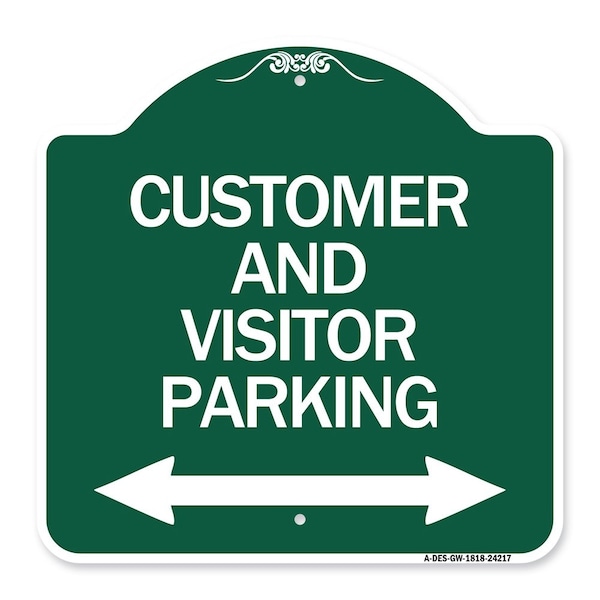 Signmission Customer & Visitor Parking Bidirectional Arrow, Green & White Alum Sign, 18" x 18", GW-1818-24217 A-DES-GW-1818-24217 - main